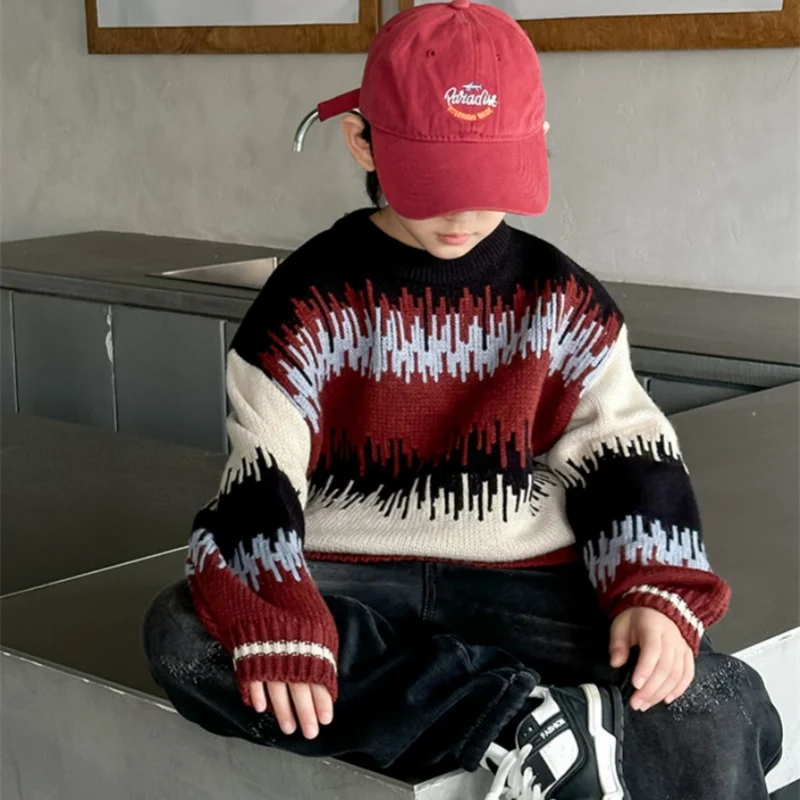 

Шерстяной свитер для мальчиков, хлопковая ветровка, новинка 2024 года, утепленная осенне-зимняя верхняя одежда, рождественская теплая детская одежда