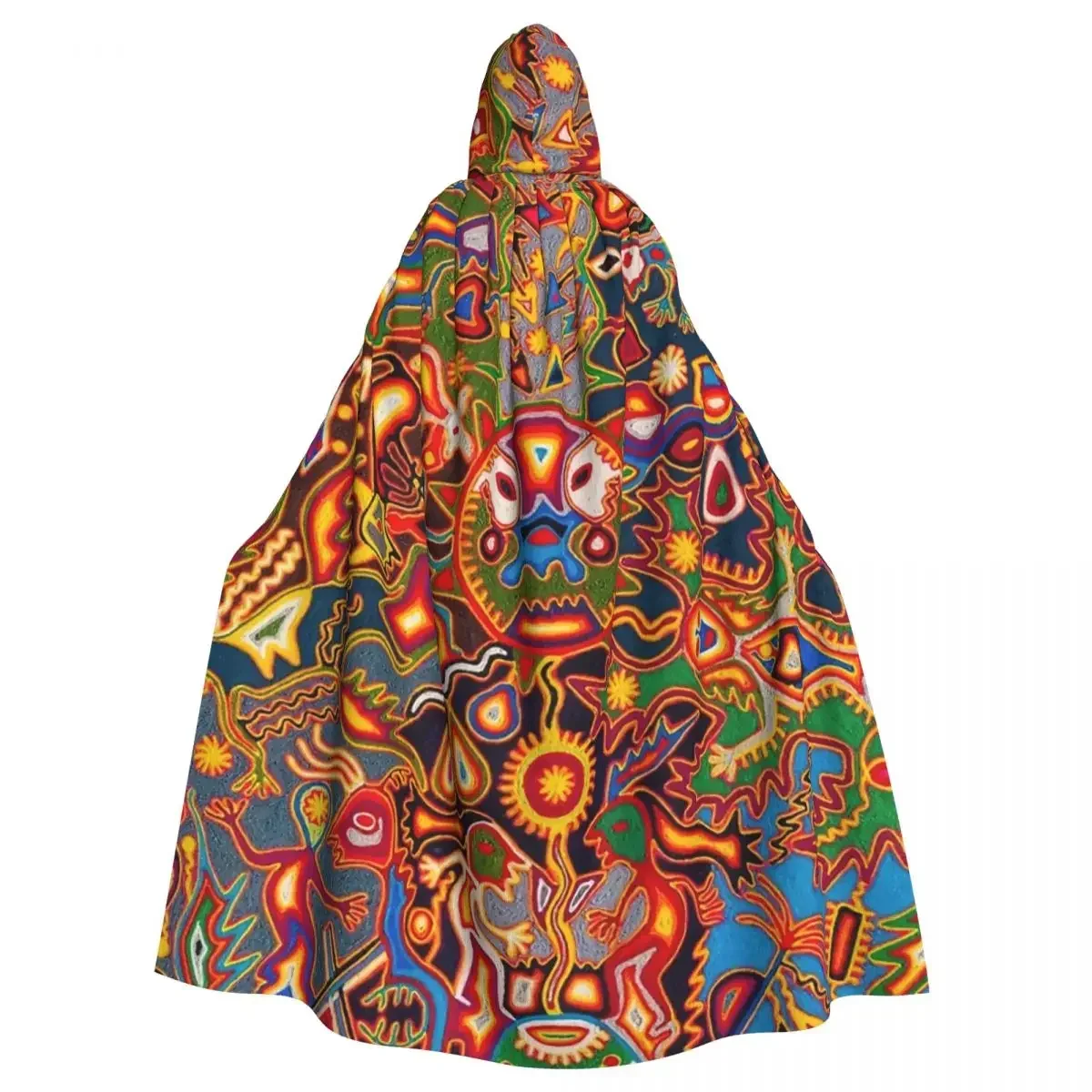 

Mexico Art Huichol Hooded Cloak Halloween Party Cosplay Woman Men Adult Long Witchcraft Robe Hood
