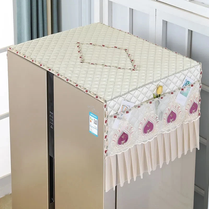 1 Piece Large Double Doors Refrigerator Dust Cover Lace Refrigerator Dust Cover Rectangle Decoration Refrigerator Cover Cloth