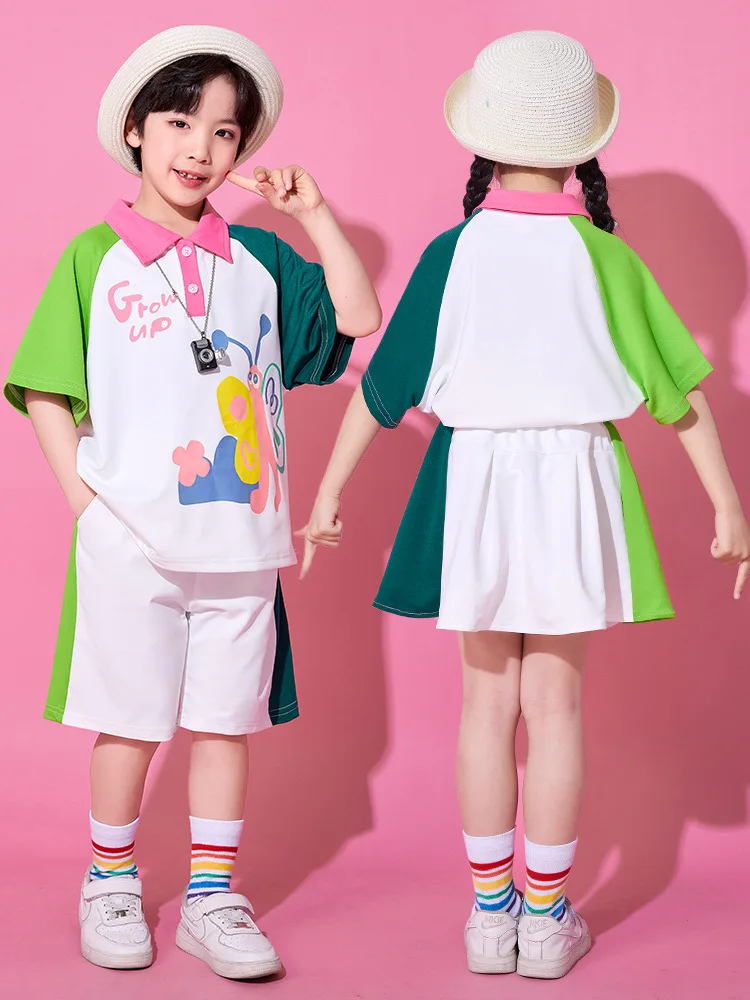 Girl Hip Hop Dance Costume Kids Butterfly print Sweatshirt Colorblock Short Skirt Boys Jazz Dance Performance Clothes