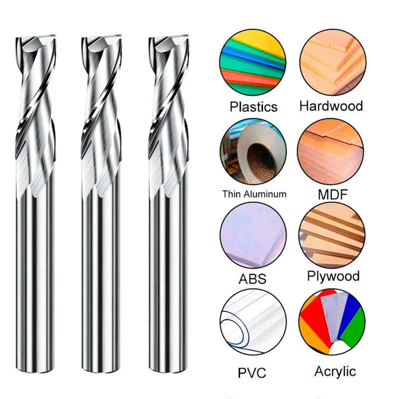 2-ostrzowy frez walcowo-czołowy z trzpieniem 4 mm/6 mm, frez walcowo-czołowy z węglików spiekanych CNC Frez do grawerowania PVC MDF Frez spiralny do