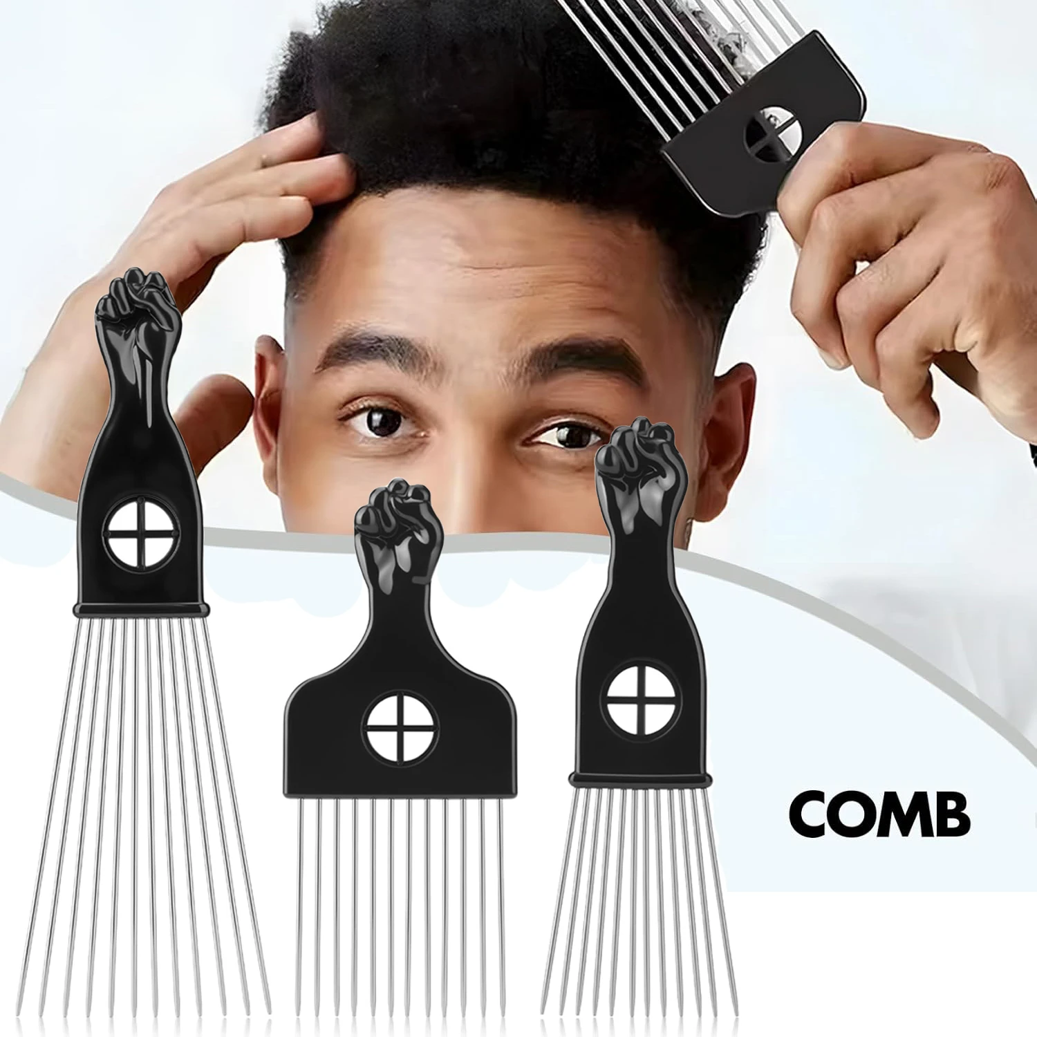

1/3 Piece Afro Fork Comb Stainless Steel Wide Teeth Hairdressing Brush Metal Pins Pick Hair Styling Tools Insert Curly Hair Comb