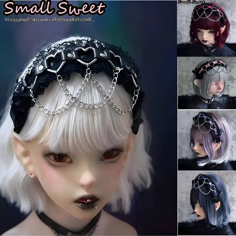 

Women Y2K Girl Gothic Lolita Lace Ruffle Chains Leather Buckle Hair band Halloween Cosplay Punk Headwear Steampunk Hair Hoop