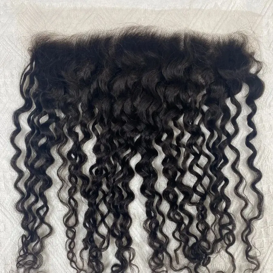 100% 인모 곱슬머리 프론탈 클로저 13x4 귀에서 귀까지 투명 레이스 프론탈 제리 컬리 브라질리언 버진 레미 내추럴 컬러