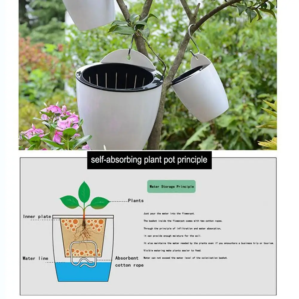 Resin Hanging Self Watering Planter Plant Pot Basket Flower Pot