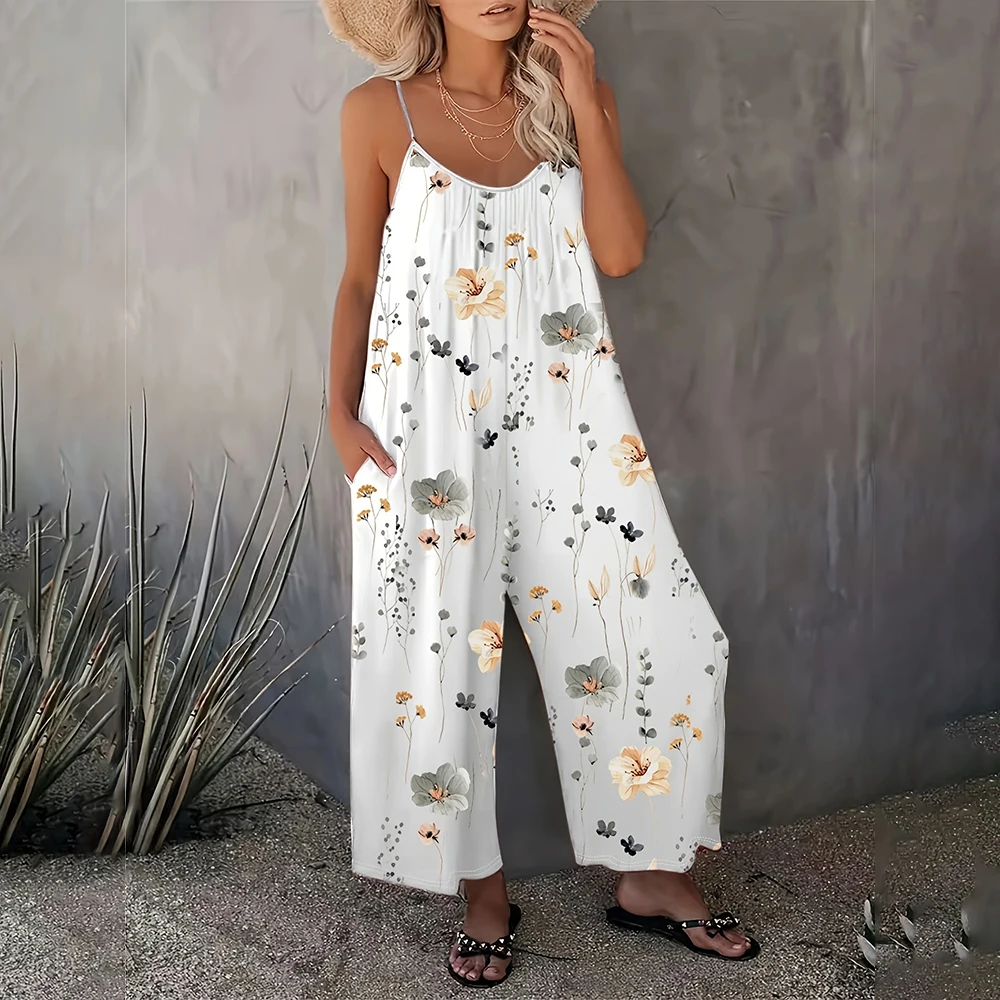 M XXXL One Piece Jumpsuit For Women 2025 Summer Casual Loose High Waist Wide Leg Overalls Pants Korean Trousers Female Clothing