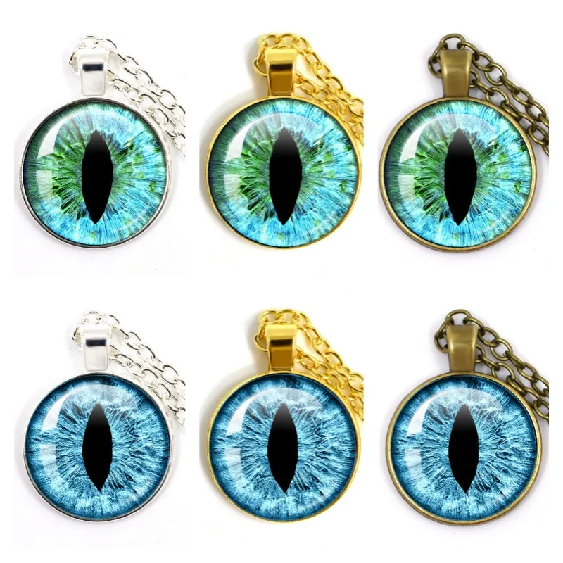 Lovely Fashion Colored Evil Eye Necklace Beautiful Animal Dragon Cats Eye Heart 25mm Glass Cabochon Pendant Gift For Fridends