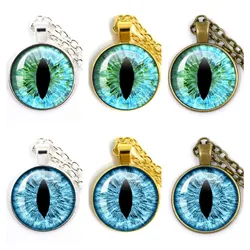 Lovely Fashion Colored Evil Eye Necklace Beautiful Animal Dragon Cats Eye Heart 25mm Glass Cabochon Pendant Gift For Fridends