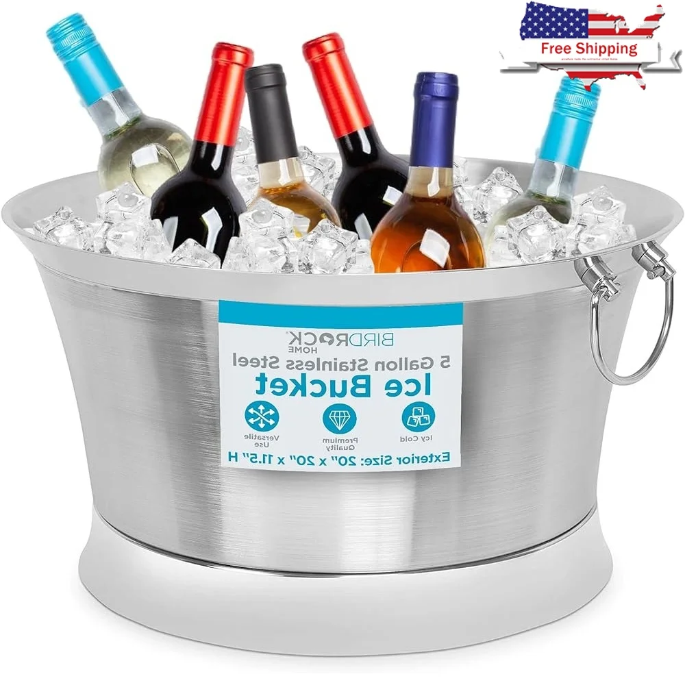 

Double Wall Stainless Steel Ice Bucket Beverage Tub Cooler with Handles Parties Events Drink Chiller Durable Elegant Design