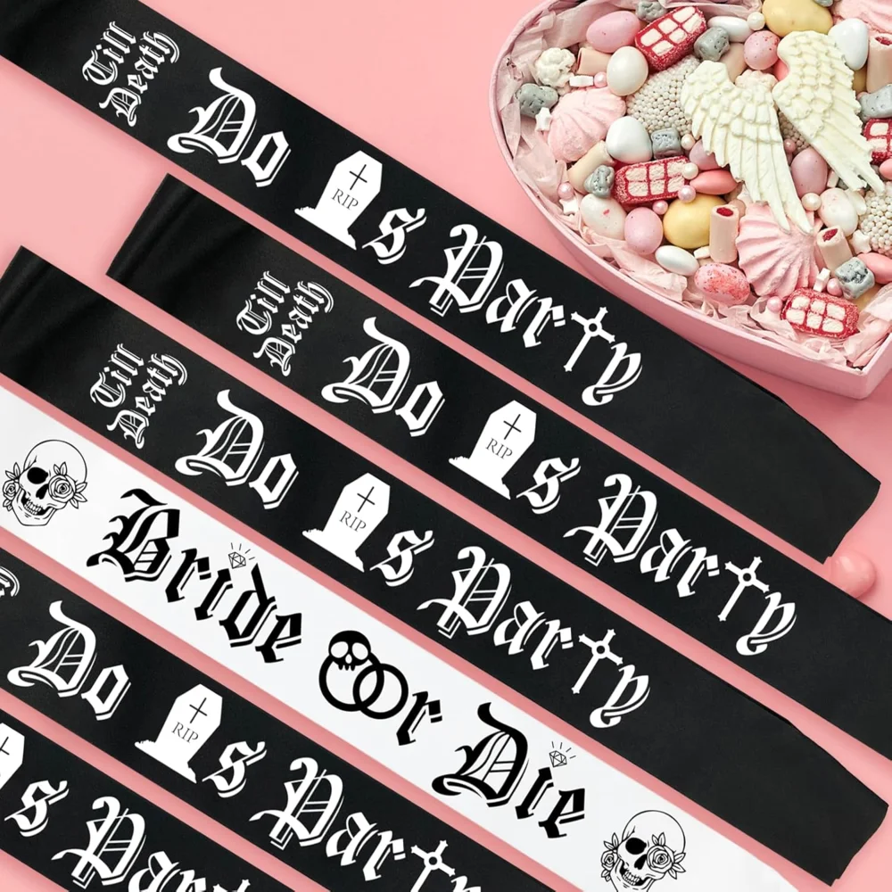 

6pcs Bride or Die Bachelorette White Bride or Die Sash Black Till Death Do Us Sashes Hen Party Bridal Shower Wedding Engagement