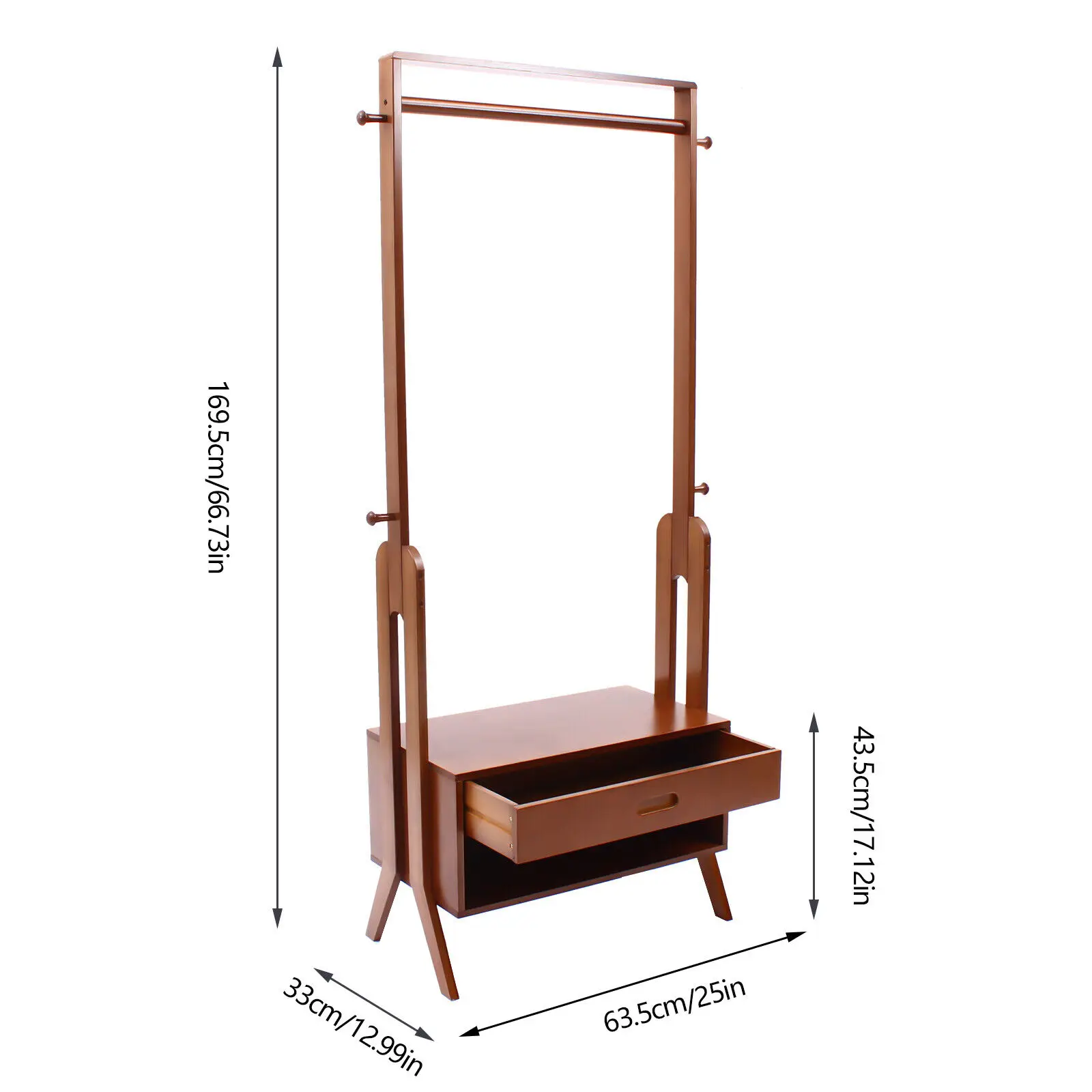 Hanging Rail Shelf Floor Standing Bamboo Garment Rack Saving Space Home Decor US