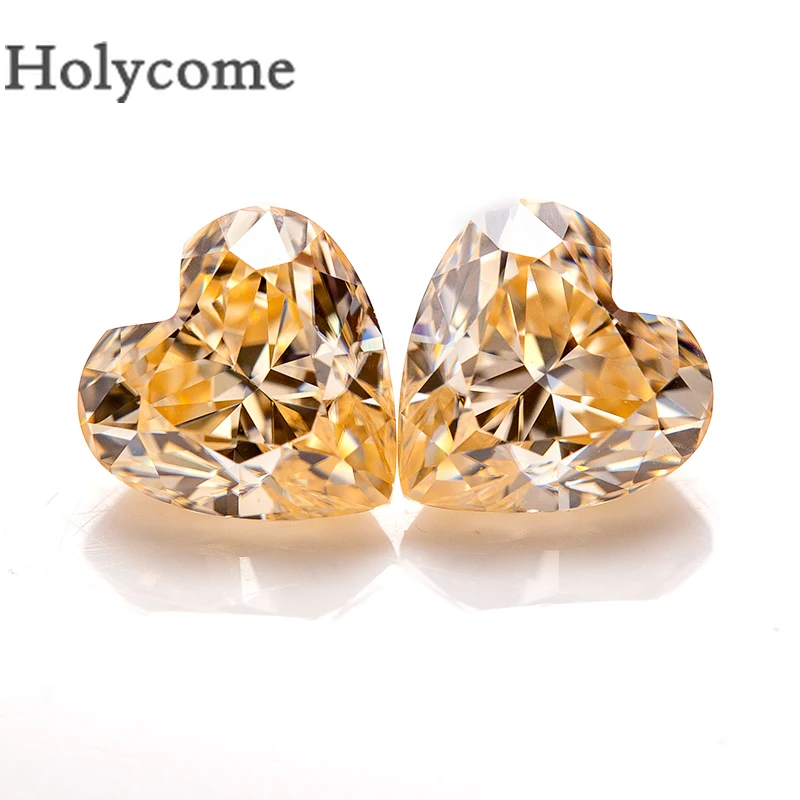 

Holycome 1.0ct Heart Shape Champagne Color [Crushed Ice Cut] Chic Moissanite Loose Stones GRA Chic Gemstones for Jewelry Making