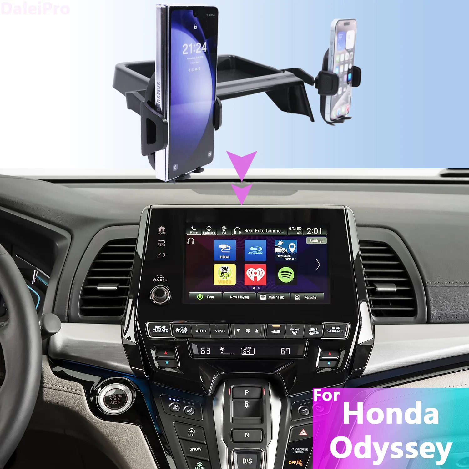 Für Honda Odyssey 2018 2019 2020-2024 Doppel Auto Telefon Halter Drahtlose Lade Lagerung Box Bildschirm Feste Organizer zubehör