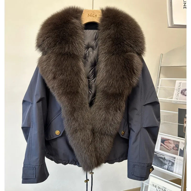 The New Fox Fur Collar Suit, Fur Coat, Women's Winter White Duck Down Motorcycle Style, and Down Jacket Exude An Elegant Charm.