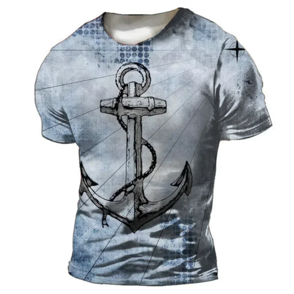 Anchor seaman print Men's T-Shirt Summer Casual Short Sleeved Top Loose Micro Elasticity Retro Fashion Breathable Men Clothing