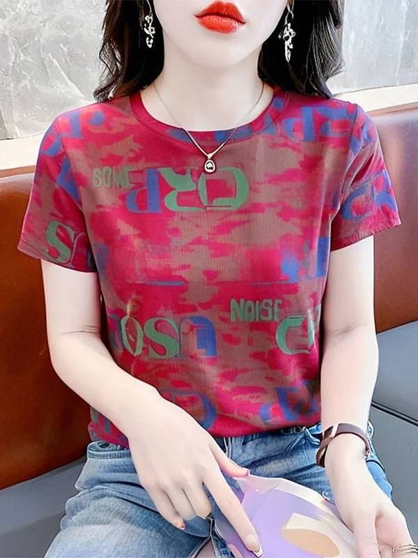 

Trendy Letter Print Short Sleeve Women's T-Shirt Loose round Neck New Style Summer Top Comfortable Polyester Fiber Commute Style
