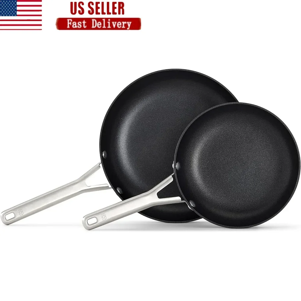 

Набор сковородок с твердым анодированным антипригарным покрытием, 8 дюймов, 10 дюймов, можно мыть в посудомоечной машине, прочная кухонная посуда, ручки, безопасная в духовке