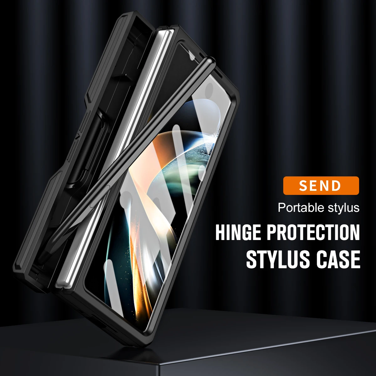 With Pen Case For Samsung Galaxy Z Fold 5 Fold5 Hinge Protection Slide Camera Cover Hard Armor Cases with Kickstand Screen Film