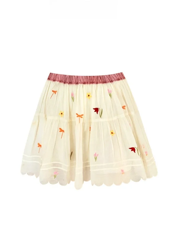 

Легкая бархатная юбка с цветочной вышивкой для девочек, юбка-пышка с высокой талией, летняя коллекция, бренд Tagkita