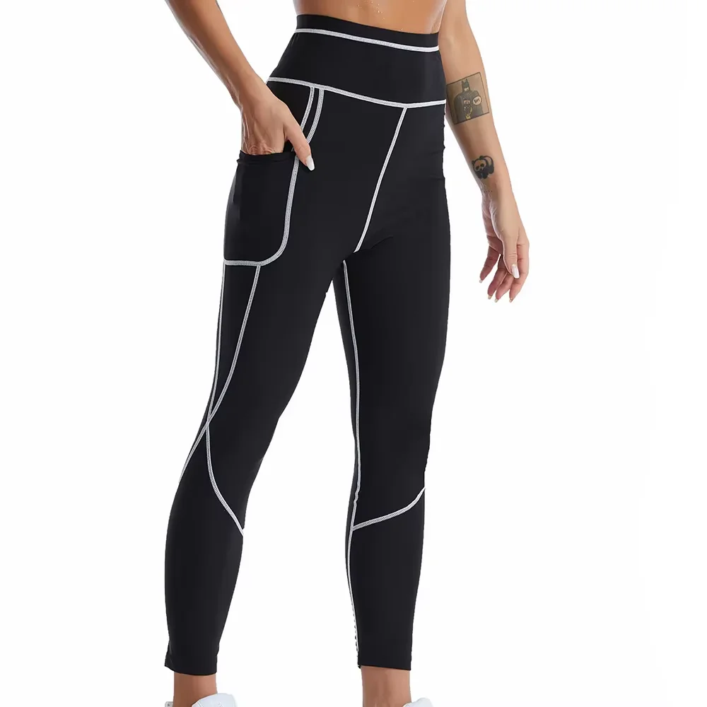 Women Exercise Sets Leggings Long Sleeves Sauna Effect Suits Compression Tops  Coat Weight  Loss Pants Fitness Workout Sets image 4