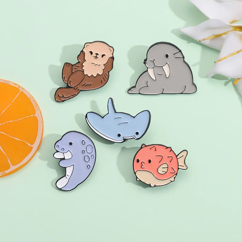 3-10 teile/satz Nette Marine Kreaturen Sammlung Emaille Pins Axolotl Haie Cartoon Tier Brosche Revers Abzeichen Schmuck Geschenke für Kinder – Detail 4