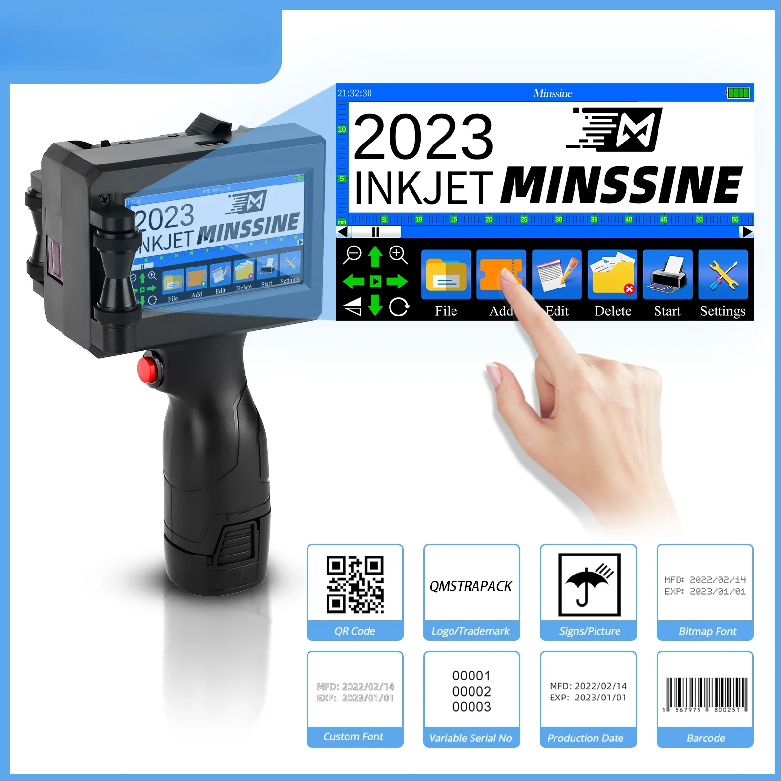 

Portable 12.7mm Handheld Inkjet Printer QR Barcode Batch Number Logo Expiry Date Label Printer 25 Languages Non-encrypted