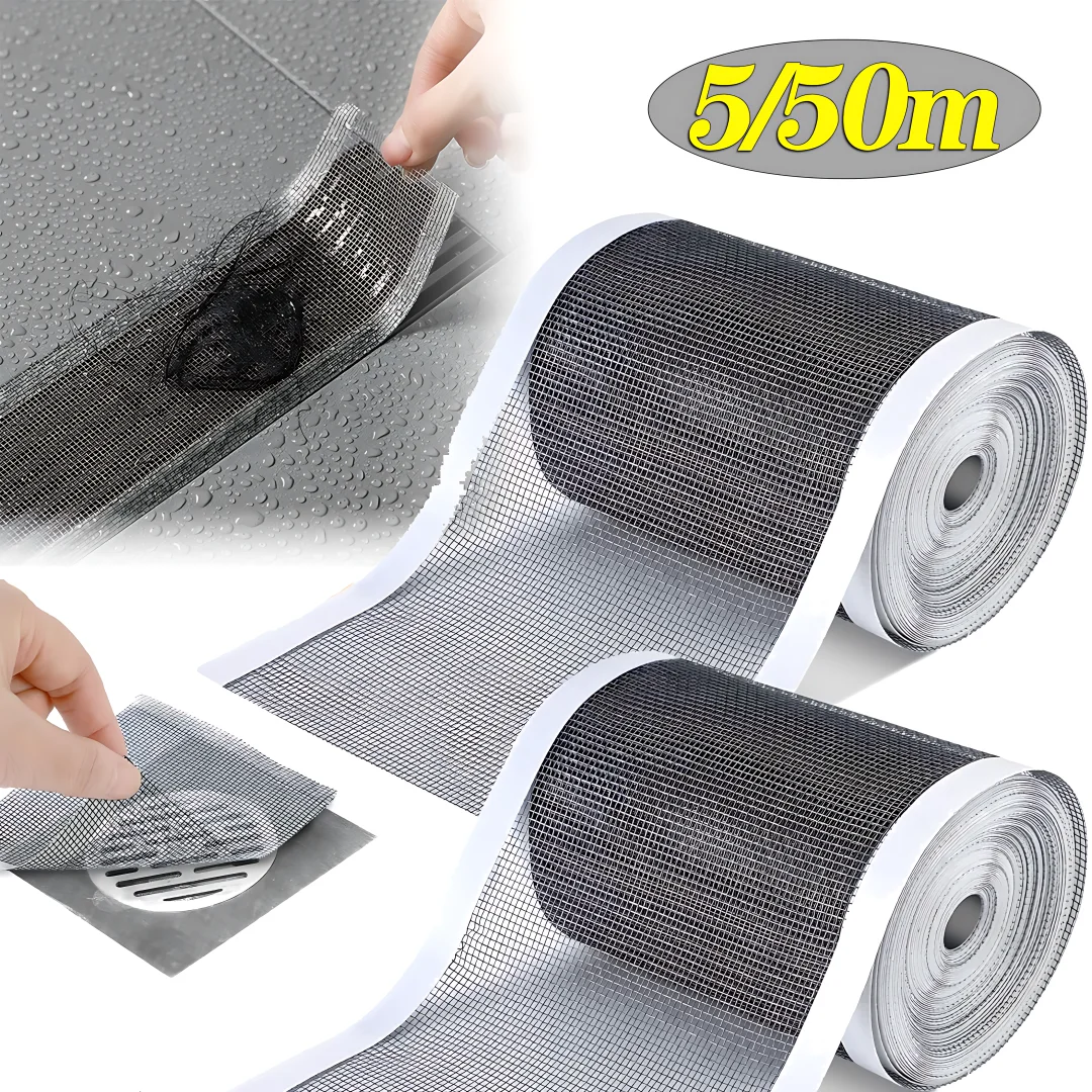 5/50m Cutable Shower Drain Hair Catcher Self-Adhesive Floor Drain Stickers Disposable Mesh Sink Strainer Filter for Bathroom