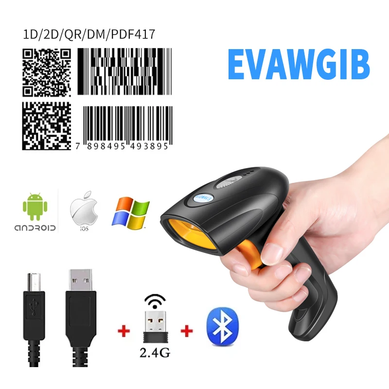 

2023 Bluetooth Barcode Scanner 2.4G Wireless 1D 2D Reader Image QR PDF417 Data Matrix Code Bar code reader Handheld code Gun USB