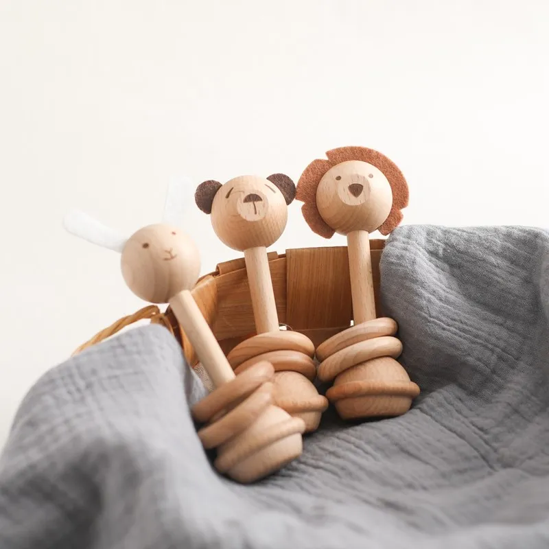 Wooden Animal Rattle Toys for Newborn Wooden Teether Baby 0 -12 Months Baby Accessory Cartoon Novel Baby Care Tools Teether Toys