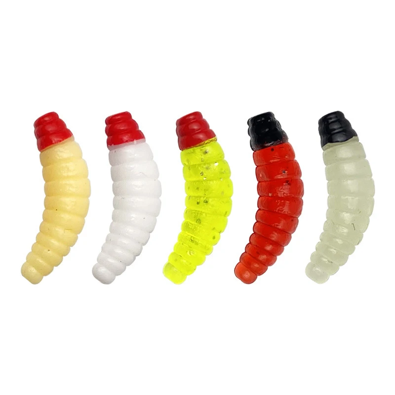 50Pcs/100Pcs/Bag Silicone Artificial Fishing Baits 2cm 0.5g Bread Worm Grub Soft Fishing Lure Hooks Glow Shrimp Fish Lures