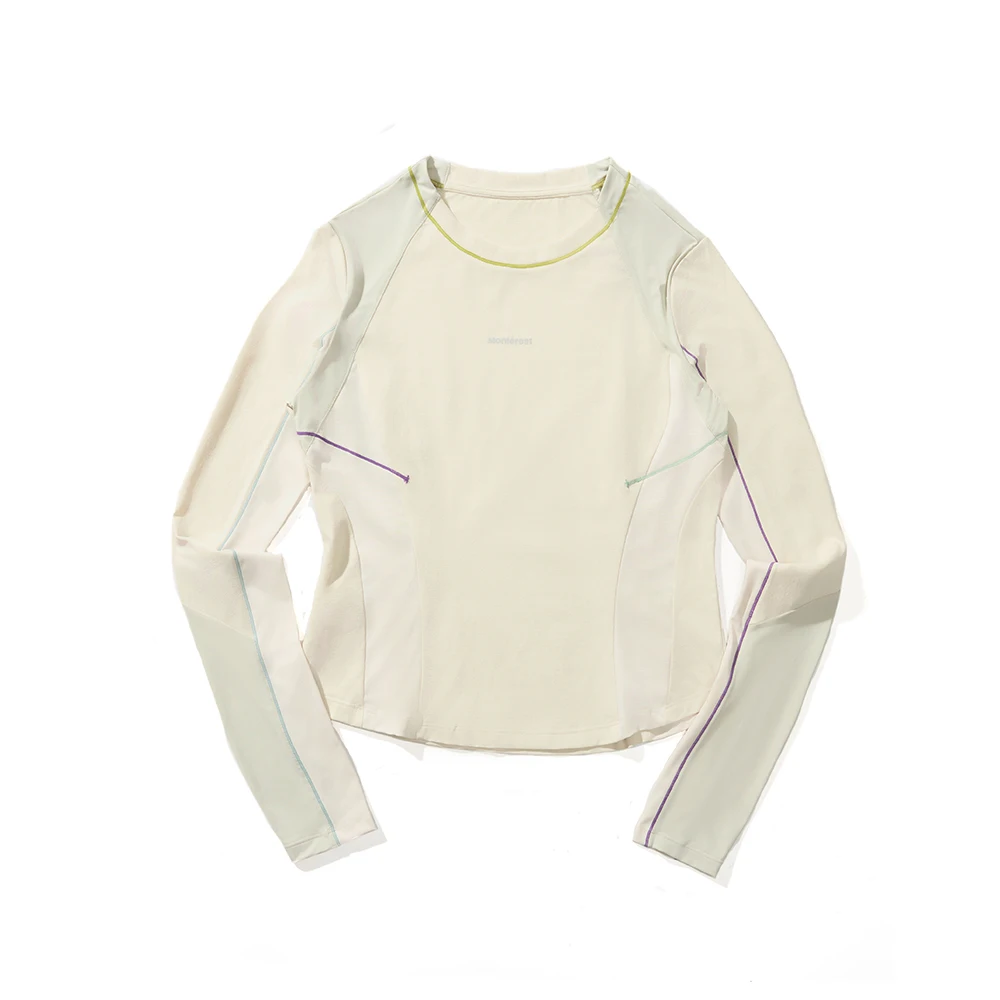 

Женская антибактериальная футболка Monterest с длинными рукавами 5A, облегающая футболка с цветными блоками для занятий спортом на открытом воздухе, повседневная спортивная одежда с базовым слоем