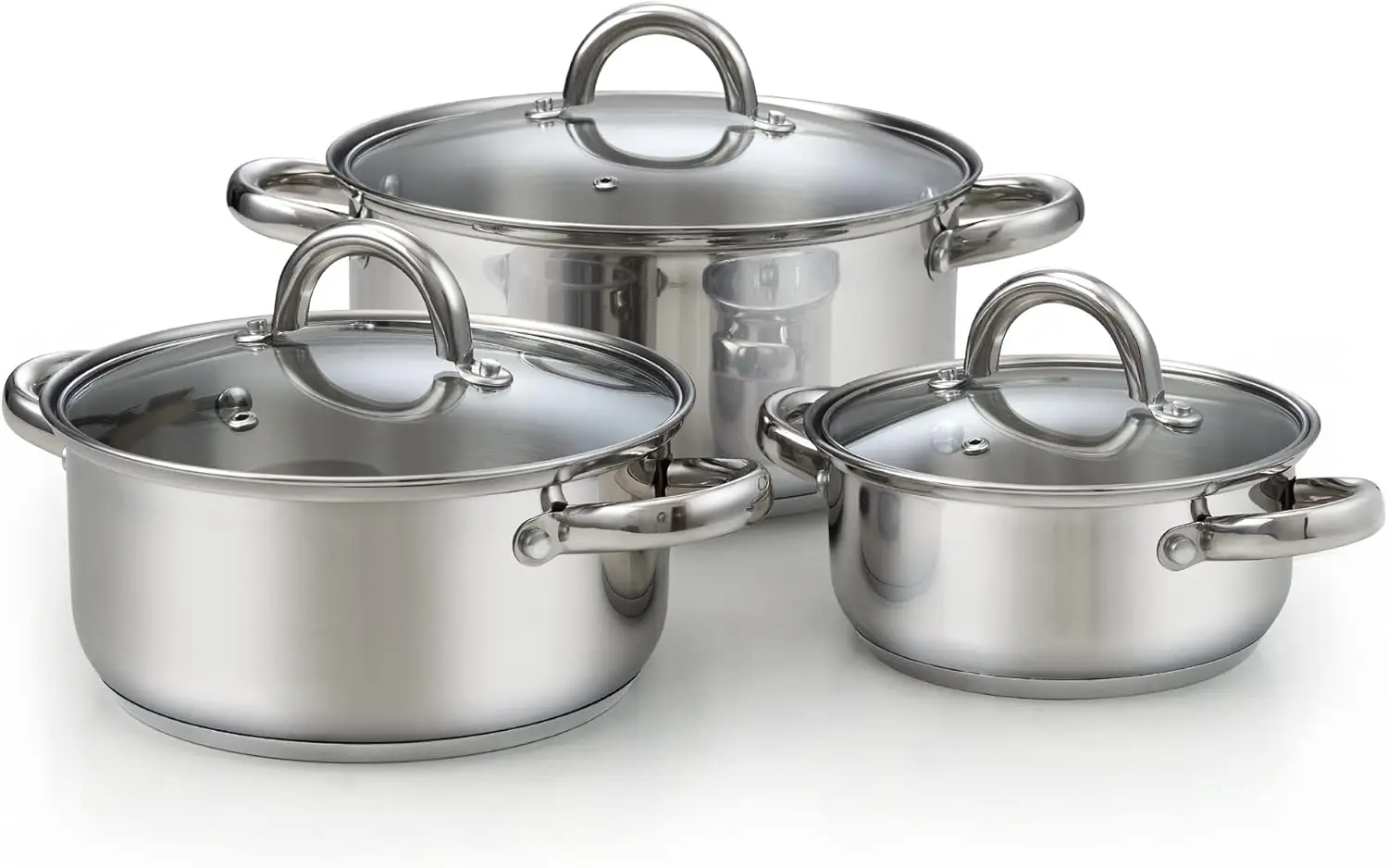 

Stainless Steel Stock Pot Set with Glass Lids, 6-Piece Induction Compatible Cookware for Small Kitchens & Travel