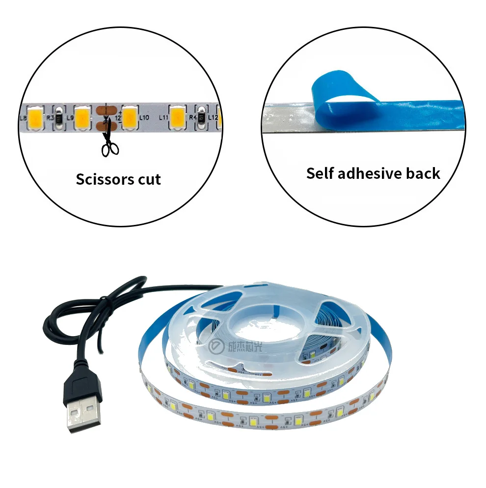 Bande lumineuse LED USB 2835, 1-5m, 5V DC, lumière blanche chaude, melon al, lampe de décoration intérieure, éclairage de fond TV