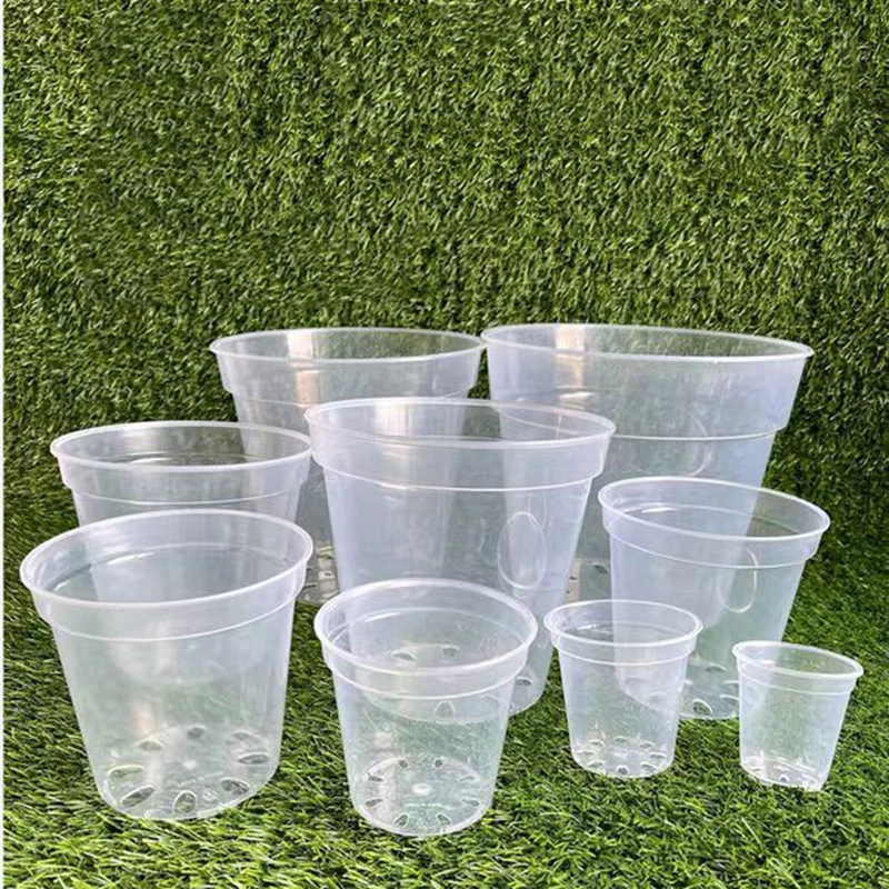 7/10/12cm Transparent Thickened Plastic Flowerpot With Tray Orchid Pot Succulent Rose Plant Root Maintenance C2