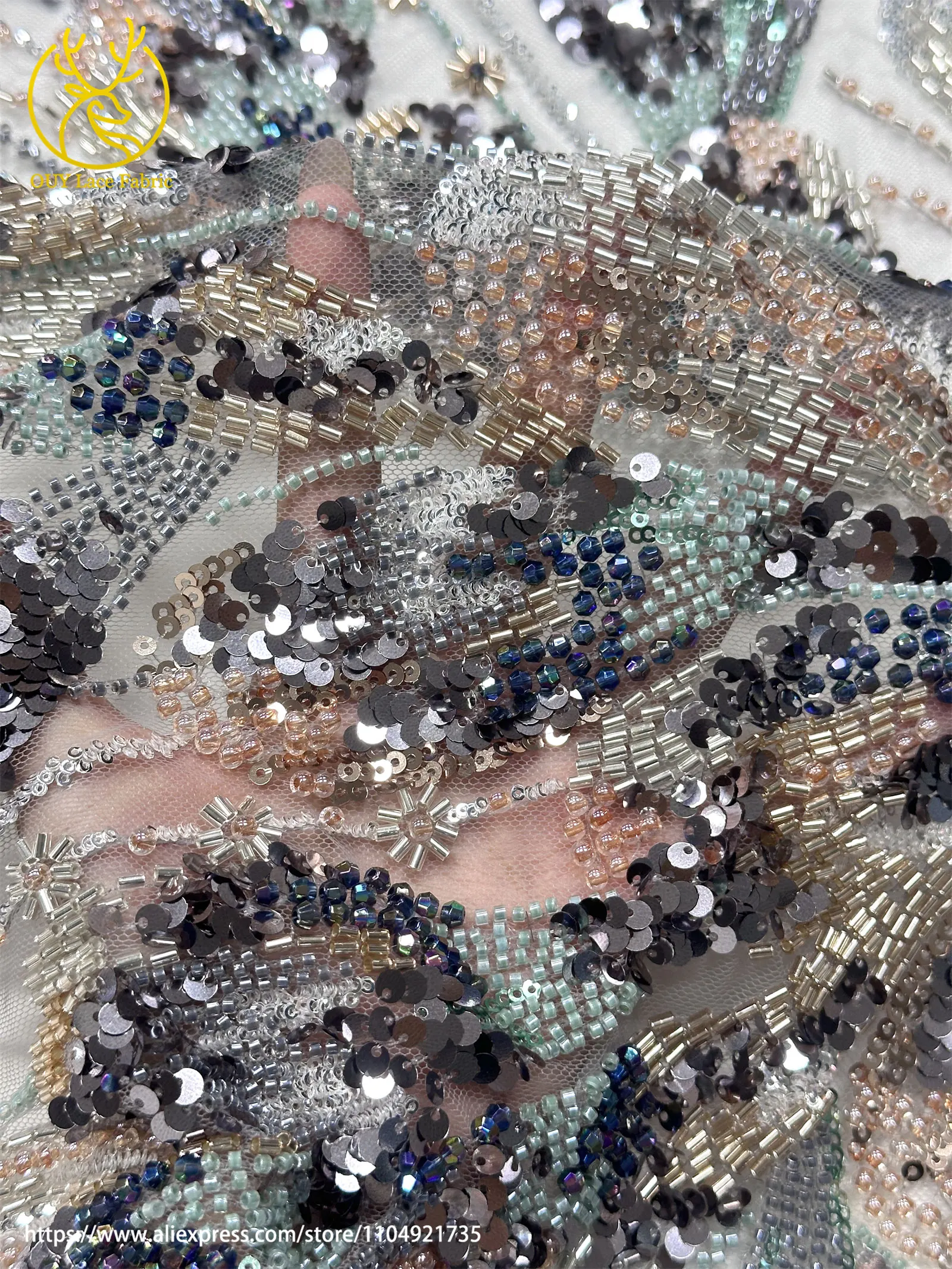 2025 tela de encaje con cuentas bordadas francesas delicadas de lujo tela de encaje de lentejuelas nigerianas africanas Material de costura para fiesta y boda