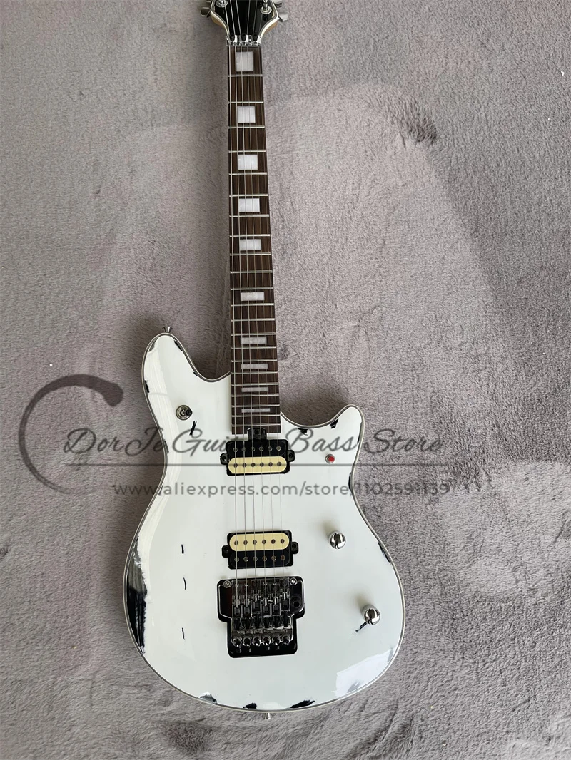 

Vingate Electric Guitar White Guitar Maple Neck Rosewood Fingerboard Cream Binding Tremolo Bridge Staccato switch