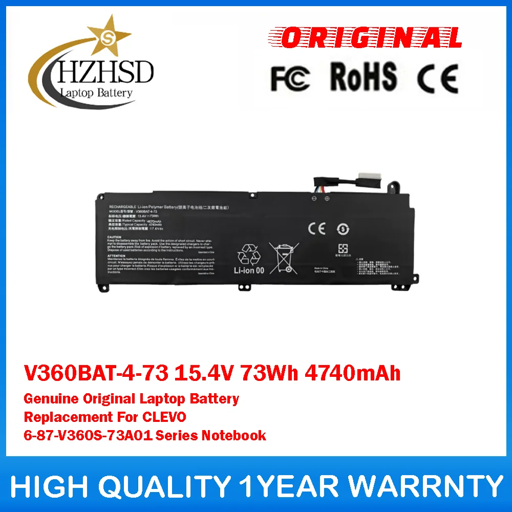 

V360BAT-4-73 15,4 В 73 Втч 4740 мАч Оригинальная замена аккумулятора для ноутбука серии CLEVO 6-87-V360S-73A01