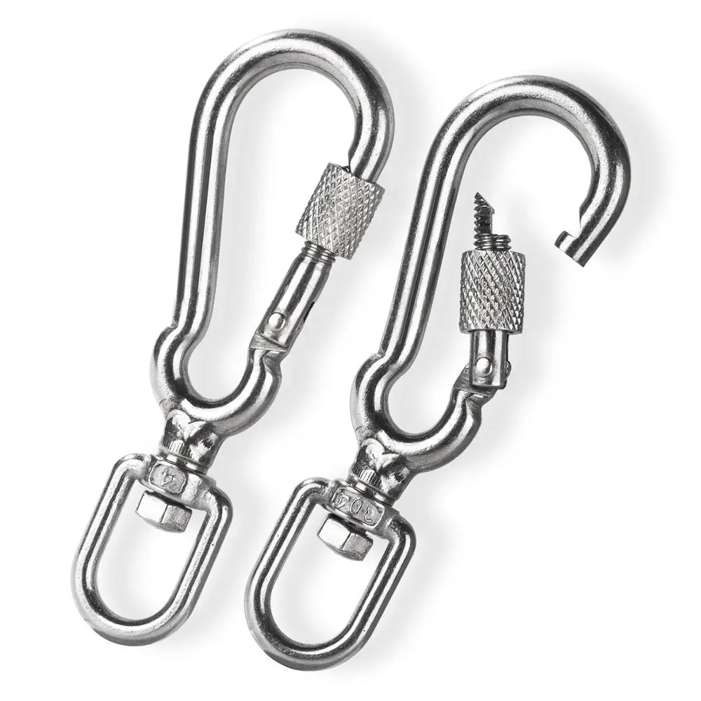 2Pcs Multi-purpose Silver Swivel Eye Spring Snap Hook Pet Leashes Quick hook Chain Carabiner Stainless Steel Hiking Camping
