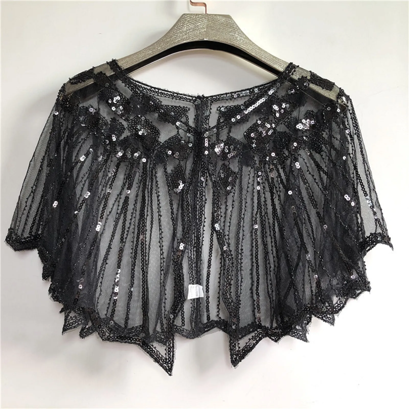 Manteau Poncho à Paillettes pour Femme, Écharpe Noire, Cape, Châle de ix