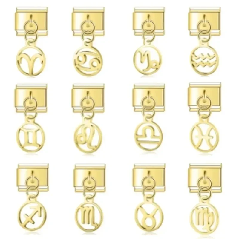 2024 Fashions Modular Golden Twelve Constellations Italian Charm Links Fit 9mm Elastic Bracelet Stainless Steel Making Jewelry