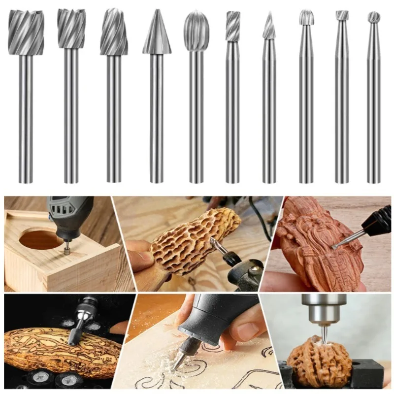 

10pcs High-Speed Rotary File for Cutters Metal Rotary File Set Coarse-Tooth Engraving Milling Cutters Woodworking Tool