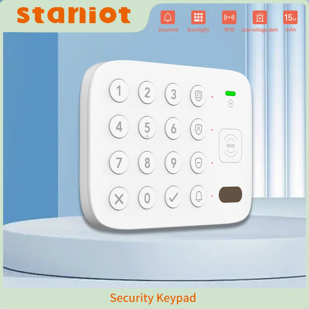 

433Mhz Wireless Security Keyboard for Home Alarm System Anti-Tamper Alarm Support RFID Card Arm/Disarm Built-in 1500mAh Battery