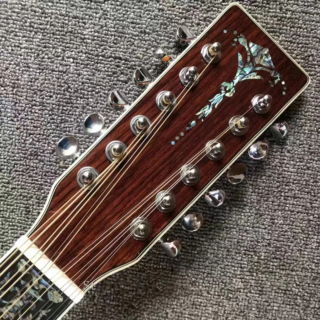 جميع كوا الخشب الغيتار الصوتية ، إناء كبير ، الأبنوس الأصابع ، 41 "، سلسلة D45 ، 12 سلسلة سلسلة