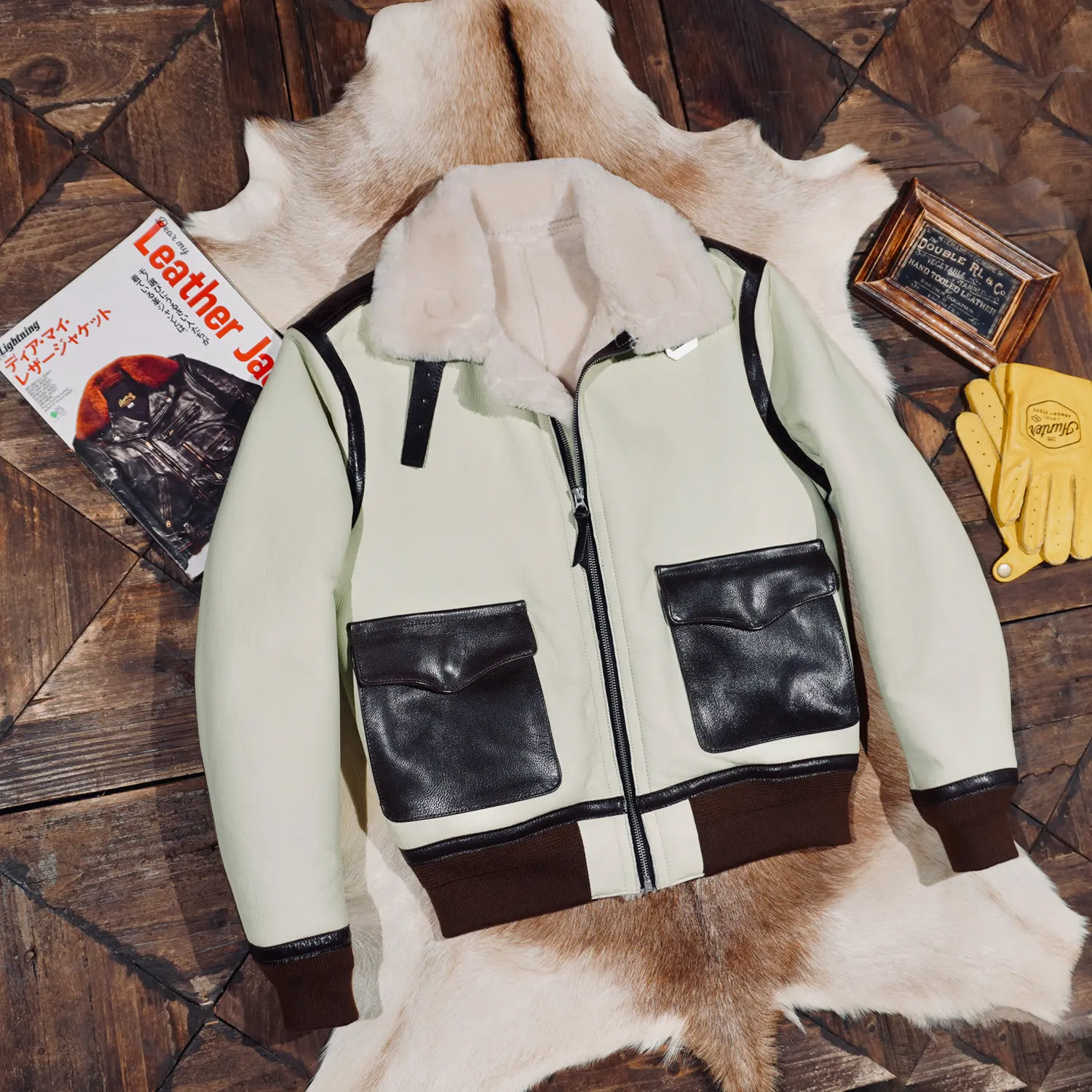 Classic A2 flight suit sheepskin fur integrated leather jacket cold B3 jacket