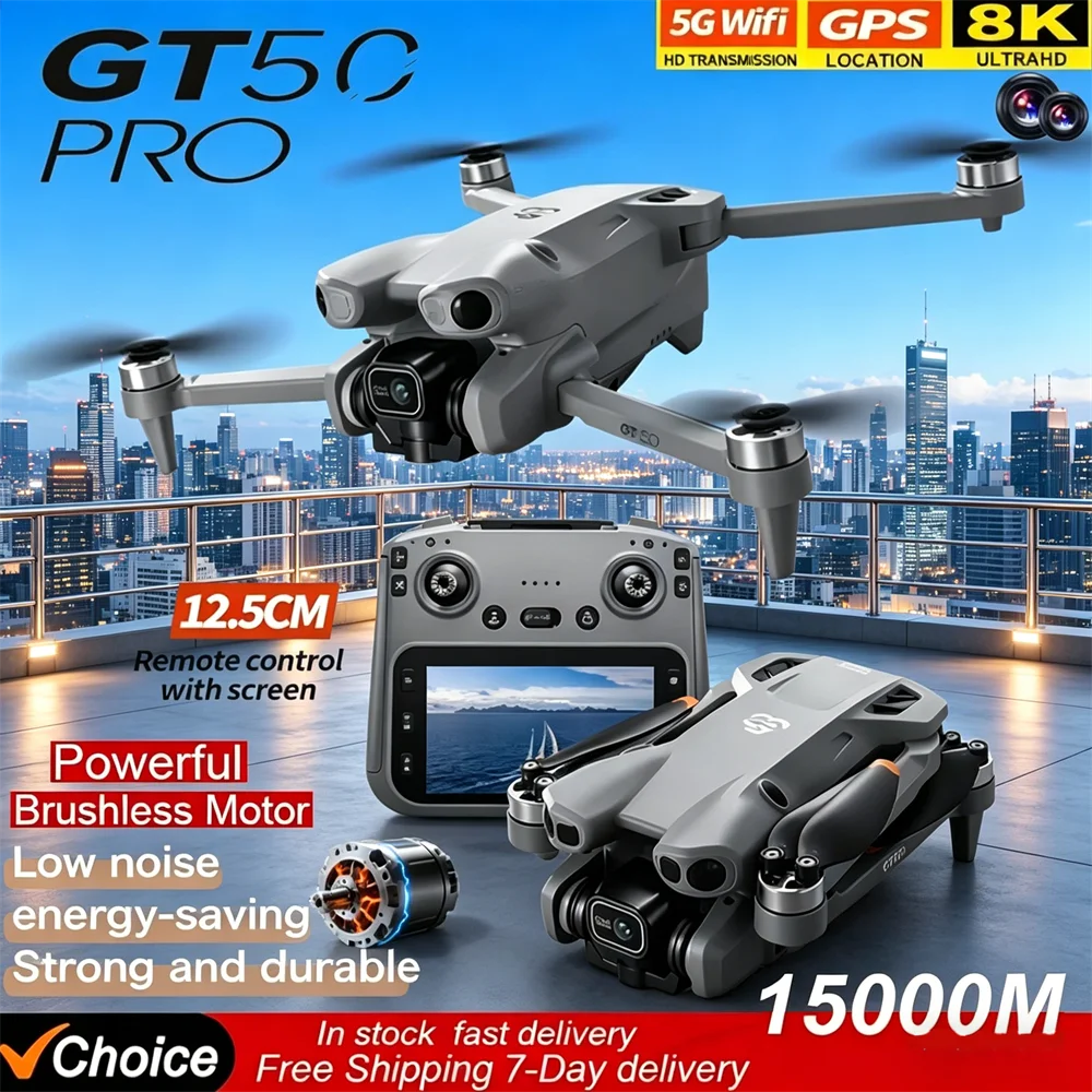 

Горячая распродажа: Дрон GT50 PRO для аэрофотосъемки с функцией обхода препятствий, HD-камерой, бесщеточным двигателем, пультом управления с экраном 4,3 дюйма, радиоуправляемый квадрокоптер-игрушка