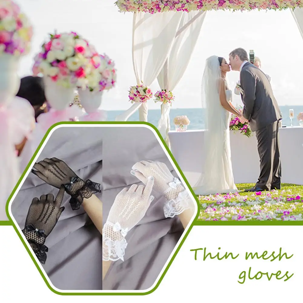 

1pair Women Ultra Thin Transparent Gauze Lace Full Wrist Finger Short Elastic Gloves Gloves Party Mesh Evening Tulle Weddin R7F8