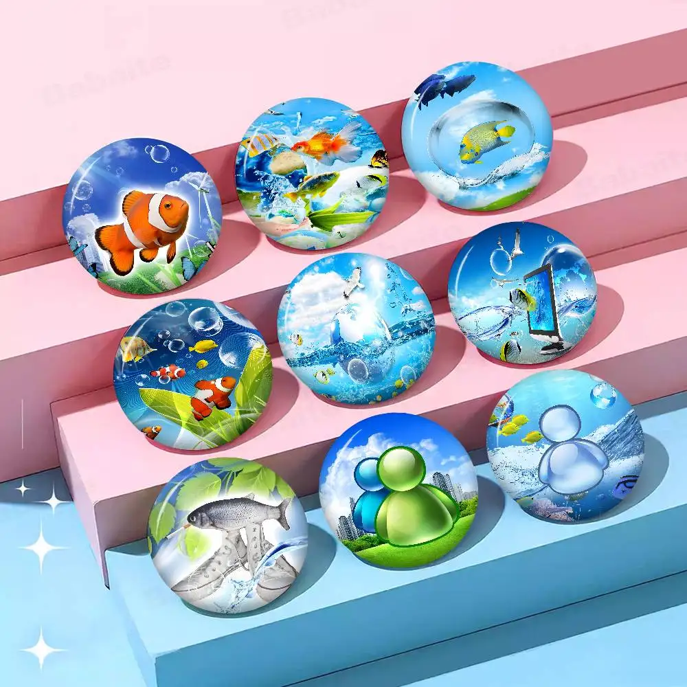 Frutiger Aero Art 58mm Cute Anime Figure Icon Badge Handmade Tinplate Brooch for Backpack Clothes Chest Ornament Gifts