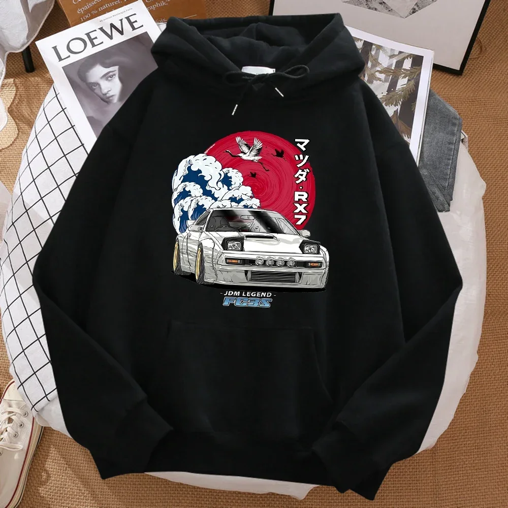 

Fashion Car Waves Crane Red Sun Prints Hoody Men Oversize Sweatshirt Autumn Pocket Warm Hooded Hipster Soft Streetwear