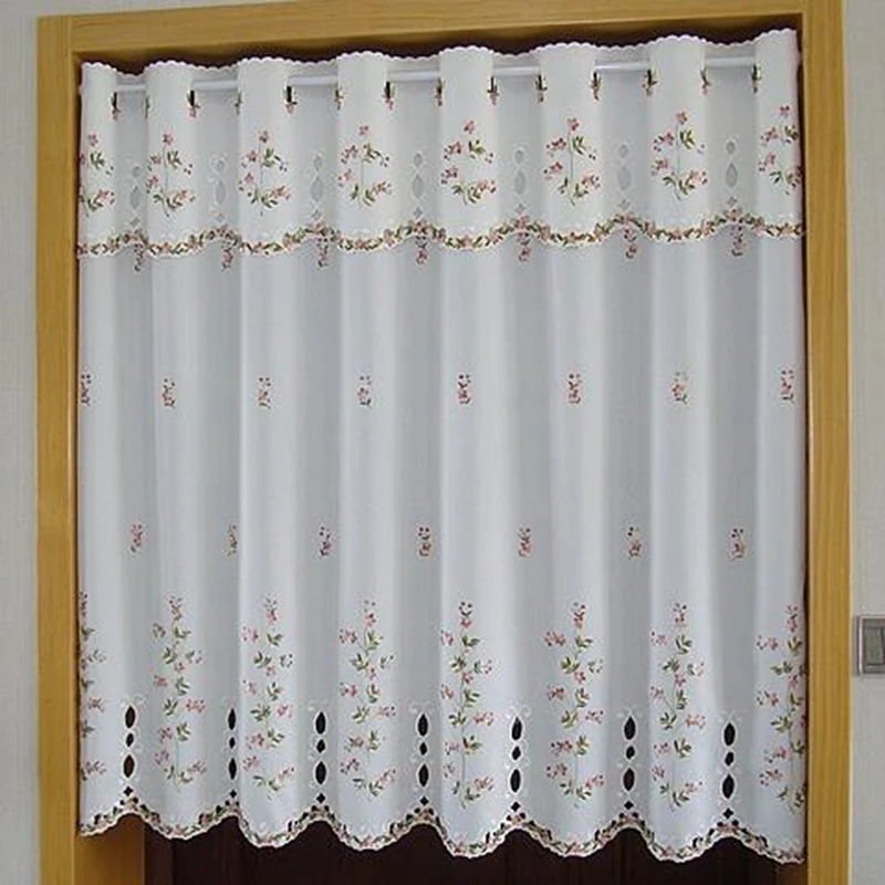 

Wearing the window curtain pastoral embroidery cloth curtain products Korean kitchen coffee curtain