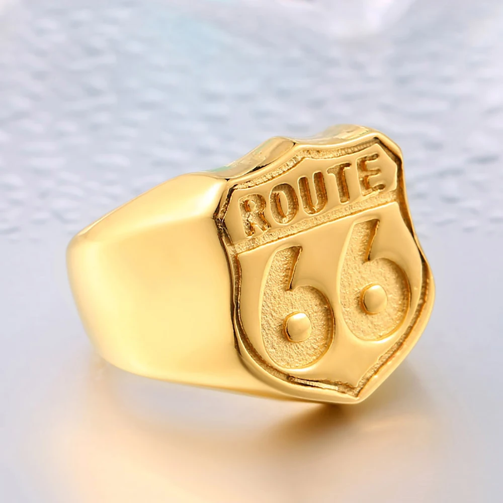 Vintage 316L Stainless Steel Road Route 66 Rings For Men Boys Fashion High Quality Punk Biker Party Jewelry Gifts Dropshipping view 3
